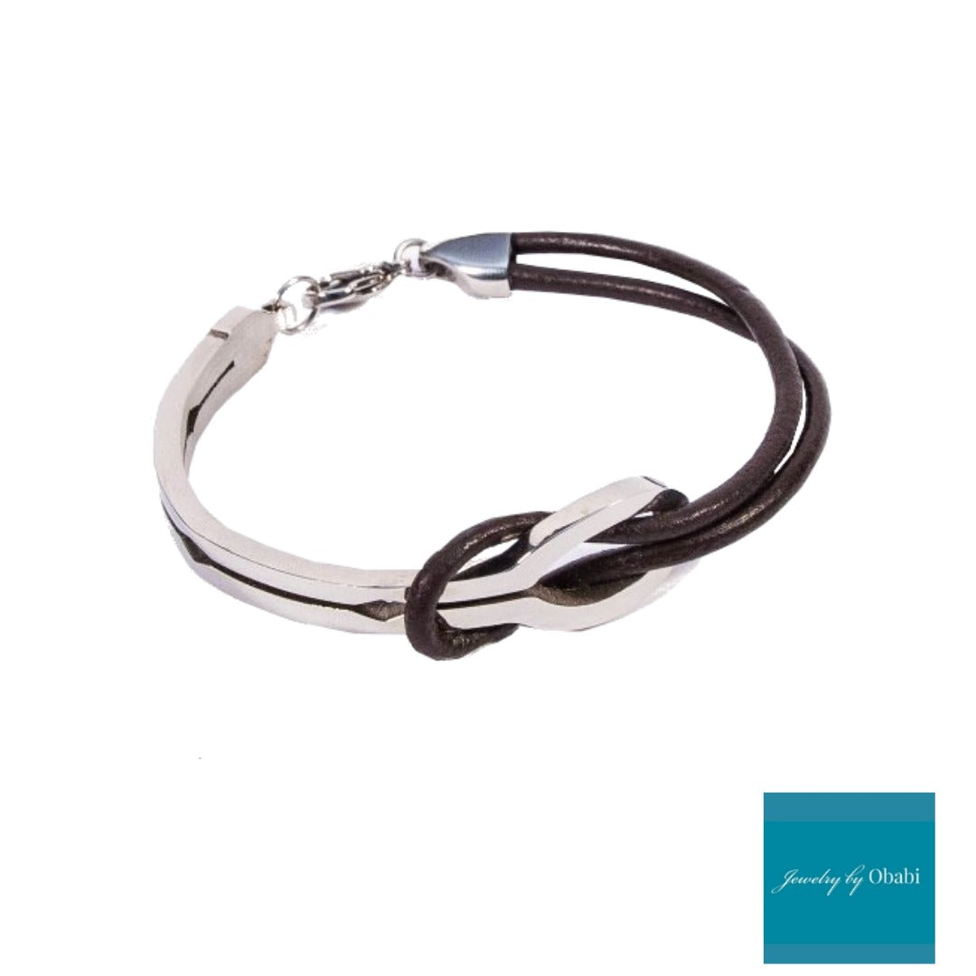 Rustic Chic Stainless Steel & Leather Bracelet.