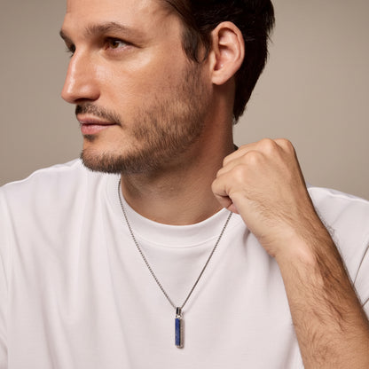 Men's Stainless Steel Blue Titan Lapis Necklace